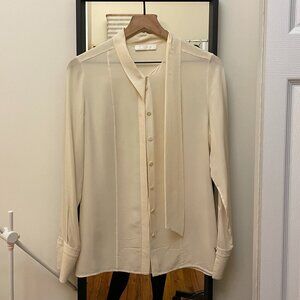 Chloé silk shirt blouse ivory tie neck top mid 2010s crystals cuff sheer